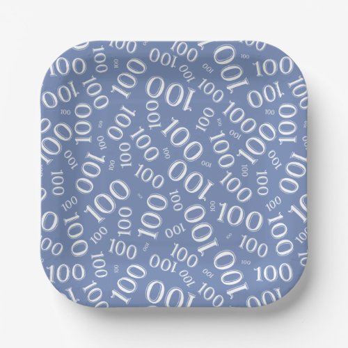 100th Party Random Number Pattern BlueWhite Paper Plates