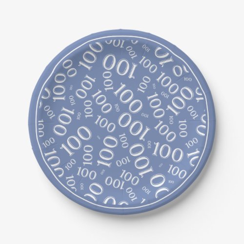 100th Party Random Number Pattern BlueWhite Paper Plates