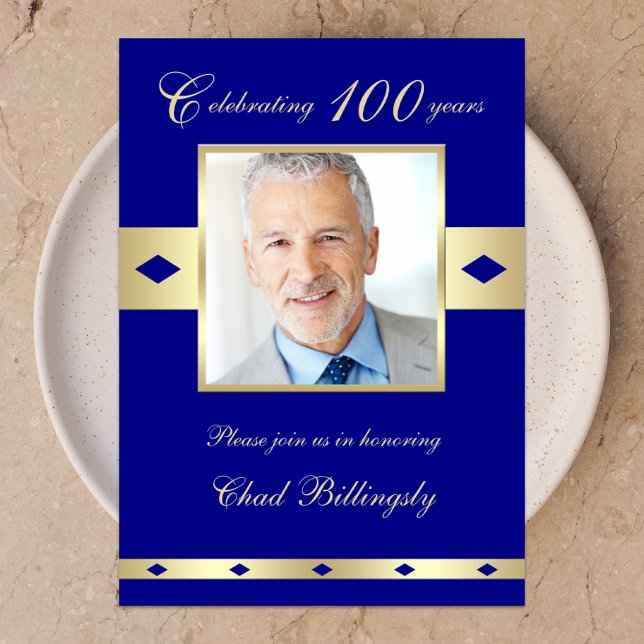100th Photo Birthday Party Invitation Navy