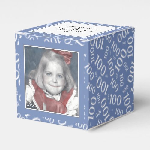 100th Photo Keepsake _ BlueWhite  Number Pattern Favor Boxes