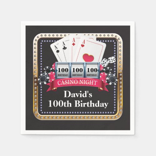 100th Poker Playing Card Casino Birthday Napkins