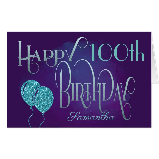 100th Purple Decorative Typography Happy Birthday Card (Front Horizontal)