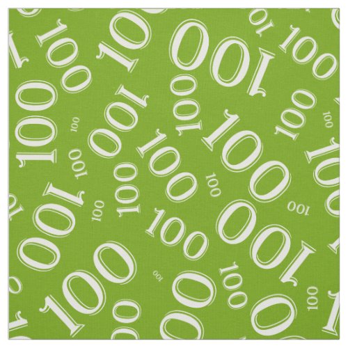 100th Scattered Number Pattern Green and White Fabric