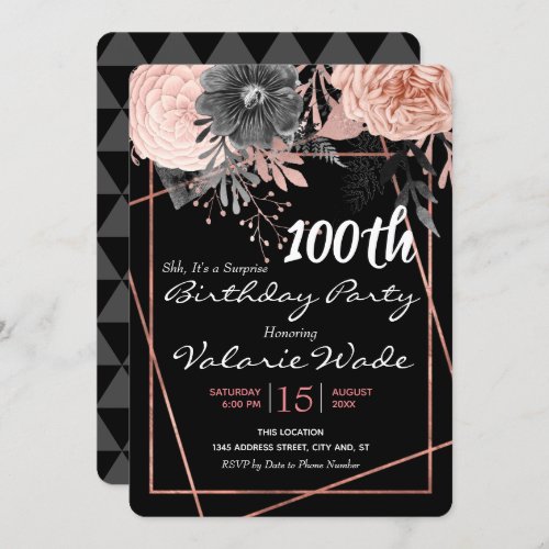 100th Suprise Birthday Party Pink Roses Invitation
