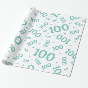 100th Teal/White Random Number Pattern Large Wrapping Paper