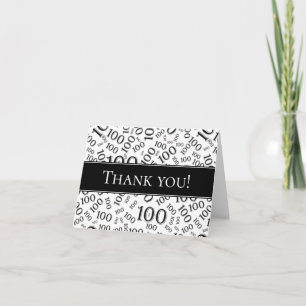 100th "Thank you!" Black/White Number Pattern Thank You Card