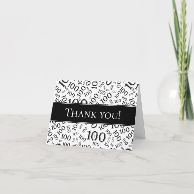 100th "Thank you!" Black/White Number Pattern Thank You Card (Front)