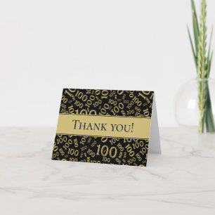 100th "Thank you!" Gold/Black Number Pattern Thank You Card