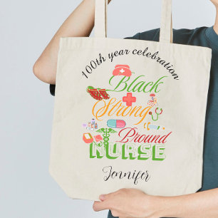 100th year celebration black history nurse large tote bag