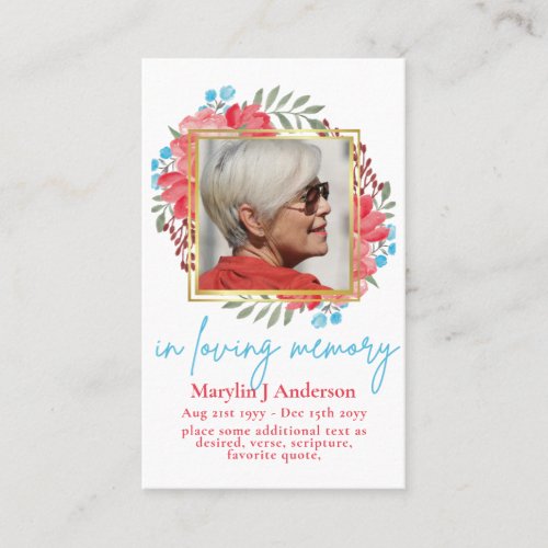 100x Blue Red Floral PHOTO Prayer Memorial Card