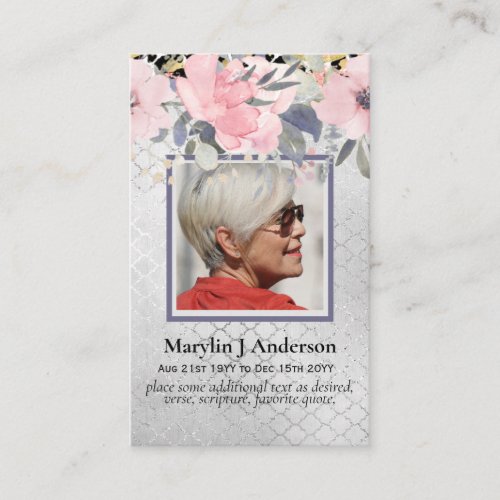 100x Budget Pink Floral Photo Memorial Prayer Busi Business Card