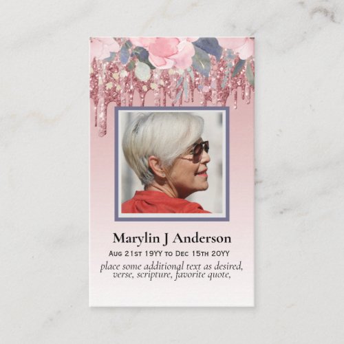 100x Budget Pink Floral Photo Memorial Prayer Busi Business Card