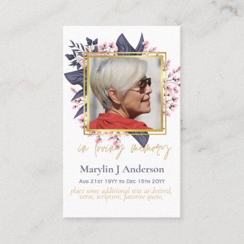 100x Budget Pink Floral Photo Memorial Prayer      Business Card