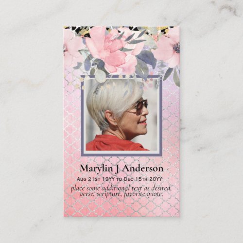 100x Budget Pink Floral Photo Memorial Prayer Business Card