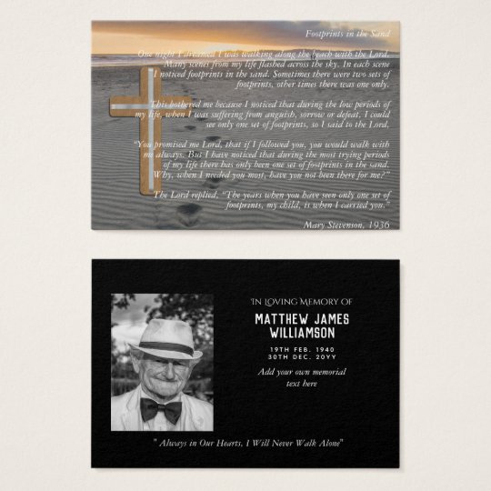 100x FOOTPRINTS in SAND Memorial Prayer PHOTO CARD | Zazzle.com