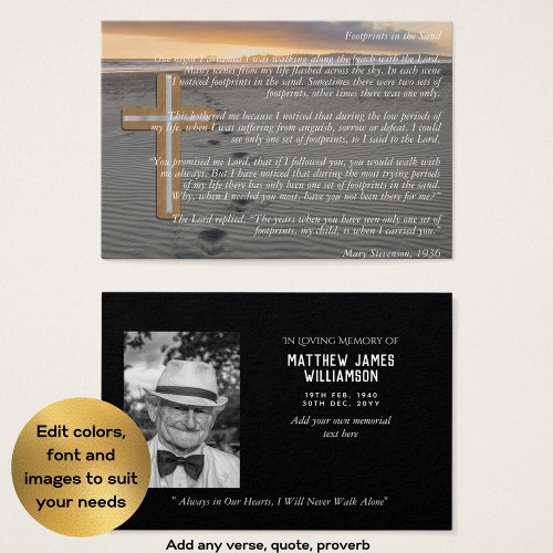 100x FOOTPRINTS in SAND Memorial Prayer PHOTO CARD