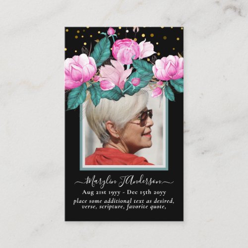 100x Pink Black Floral PHOTO Prayer Memorial Card