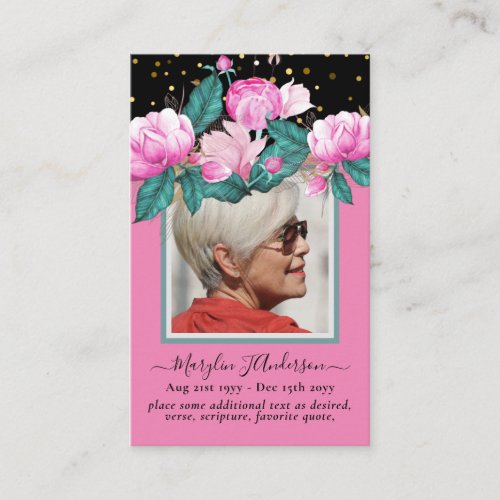 100x Pink Pretty Floral PHOTO Prayer Memorial Card