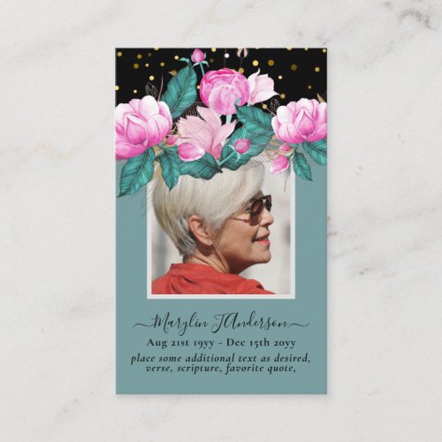 100x Pink Sage Floral PHOTO Prayer Memorial Card