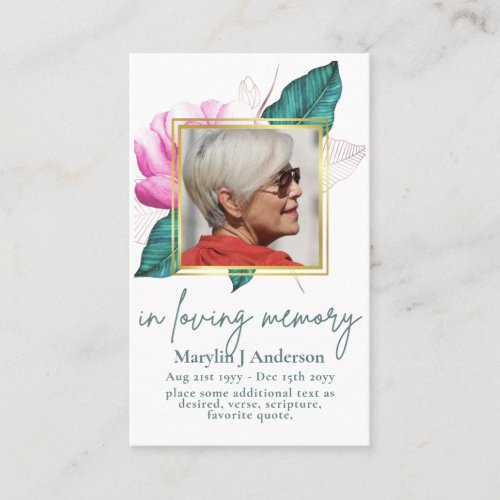 100x Pretty Floral PHOTO Prayer Memorial Card