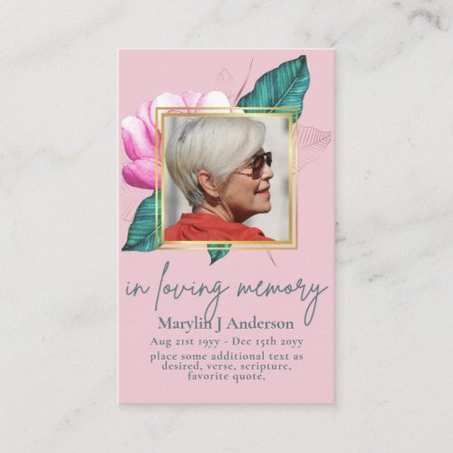 100x Pretty Floral PHOTO Prayer Memorial Card