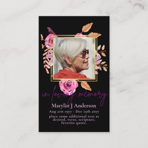 100x Pretty Floral PHOTO Prayer Memorial Card