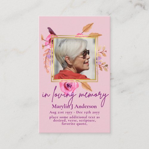 100x Pretty Floral PHOTO Prayer Memorial Card