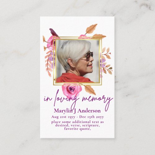 100x Pretty Floral PHOTO Prayer Memorial Card