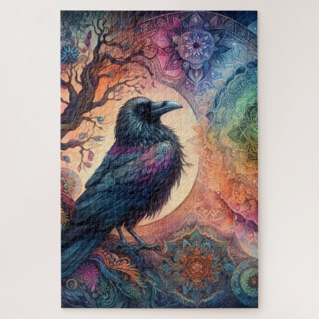1014 Pieces Crow Tree of Life Mandala Pagan  Jigsaw Puzzle (Vertical)