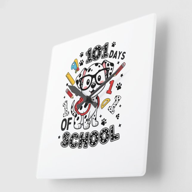 101 Days of School Dalmatian Puppy Square Wall Clock (Angle)