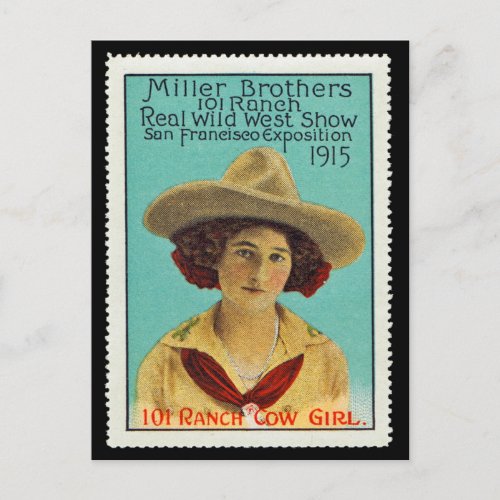 101 Ranch Cowgirl Poster Stamp 3 Panama_Pacific Postcard