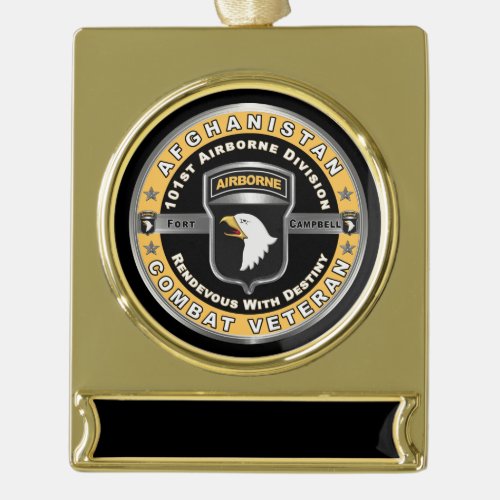 101st Airborne Division Afghanistan Veteran Gold Plated Banner Ornament