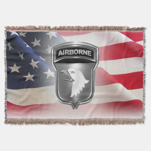 101st Airborne Division Custom Silver Framed Patch Throw Blanket