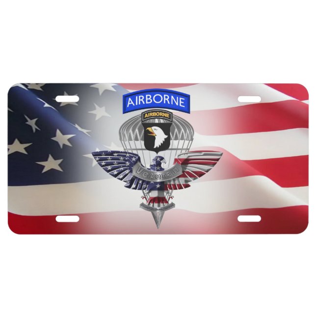 101st Airborne Division Eagle American Flag License Plate (Front)