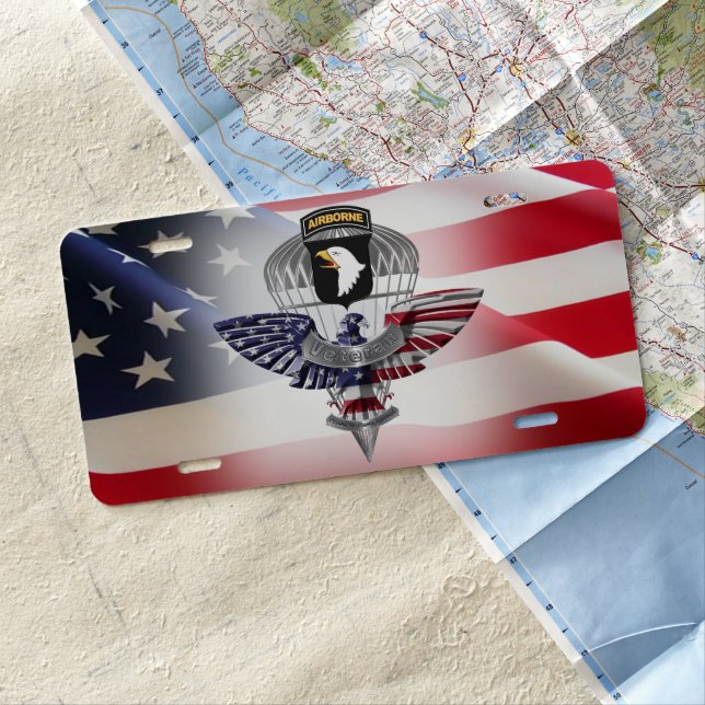101st Airborne Division Eagle American Flag License Plate (In Situ)