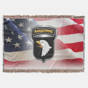 101st Airborne Division Silver Framed Color Patch Throw Blanket