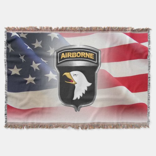 101st Airborne Division Silver Framed Color Patch Throw Blanket