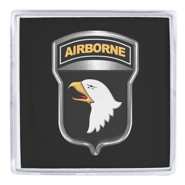 101st Airborne Division Silver Framed Patch Finish Lapel Pin (Front)
