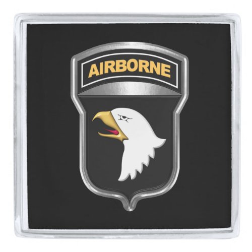 101st Airborne Division Silver Framed Patch Silver Finish Lapel Pin
