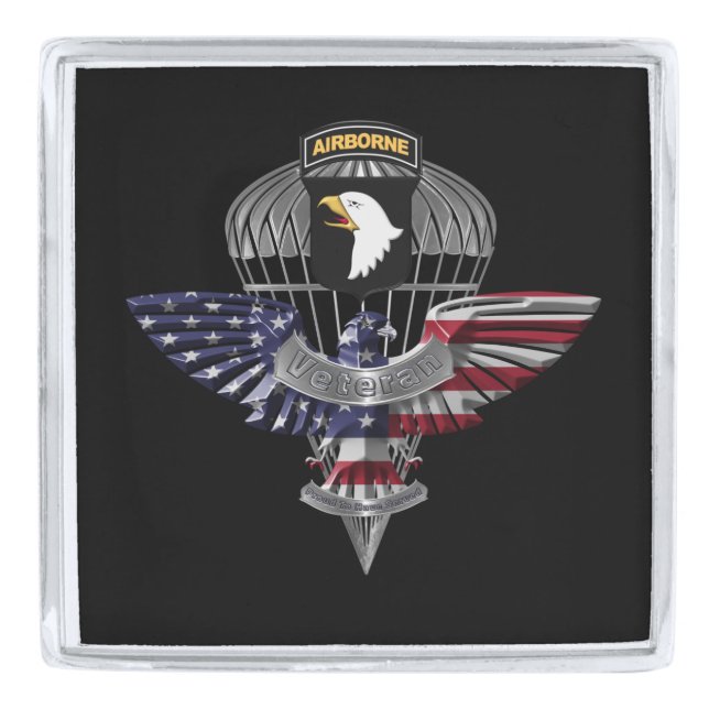 101st Airborne Division Veteran Silver Finish Lapel Pin (Front)