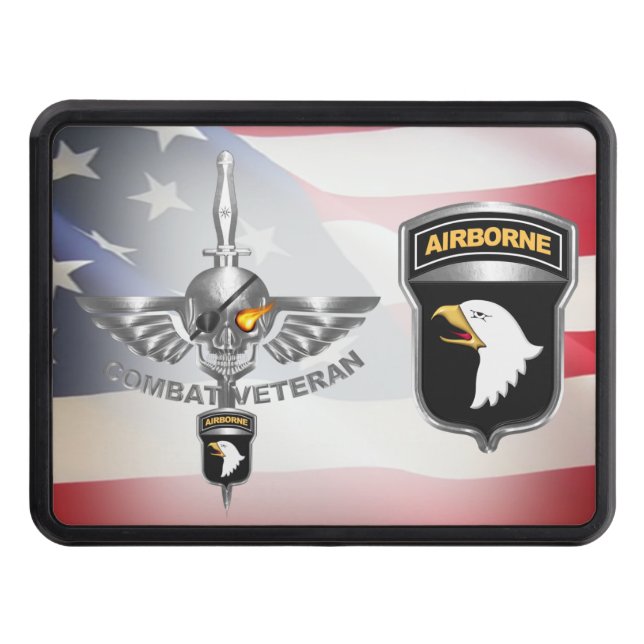 101st Airborne Division Wicked Flaming Skull Hitch Cover (Front)