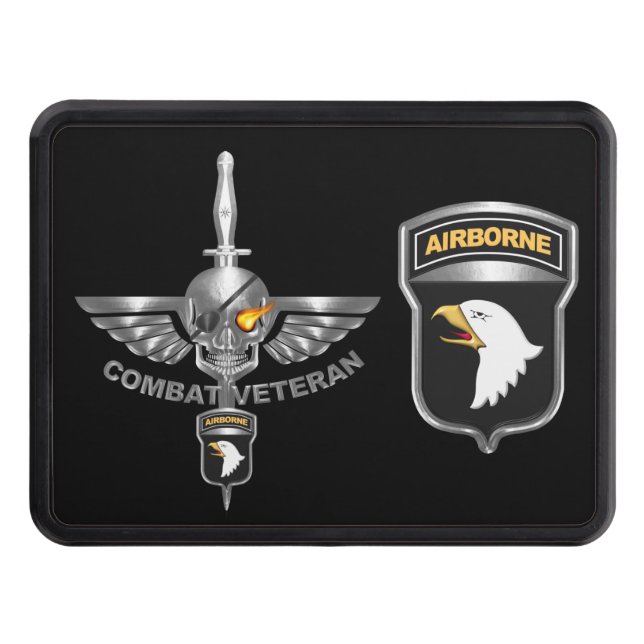 101st Airborne Division Wicked Flaming Skull Hitch Cover (Front)