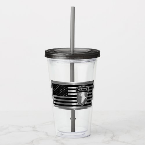 101st Airborne Division with American Flag Acrylic Tumbler