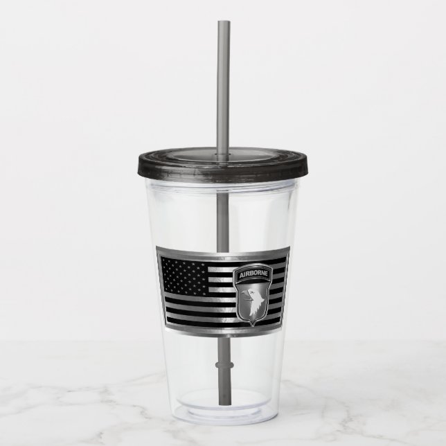 101st Airborne Division with American Flag Acrylic Tumbler (Front)