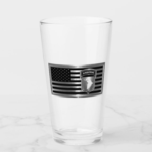 101st Airborne Division with American Flag Glass (Front)