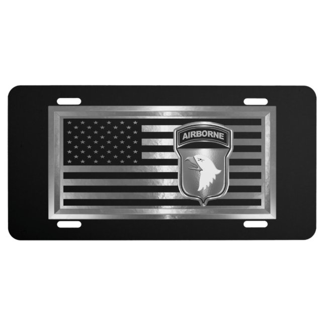 101st Airborne Division with American Flag License Plate (Front)