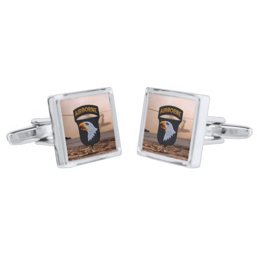 101st airborne fort campbell veterans patch silver cufflinks