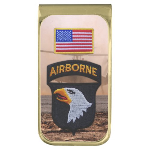 101st airborne screaming eagles fort campbell gold finish money clip