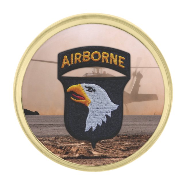 101st airborne screaming eagles veterans patch gold finish lapel pin (Front)