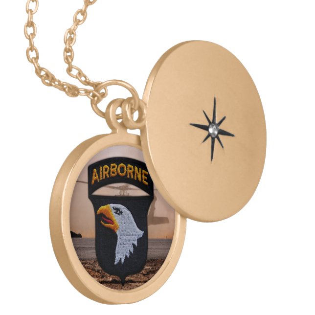 101st Airborne screaming eagles veterans patch Gold Plated Necklace (Front Left)